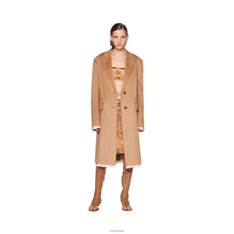 Ready To Wear Single-breasted Velour Camel Hair Coat Miu Miu XH28Z465 Camel Brown