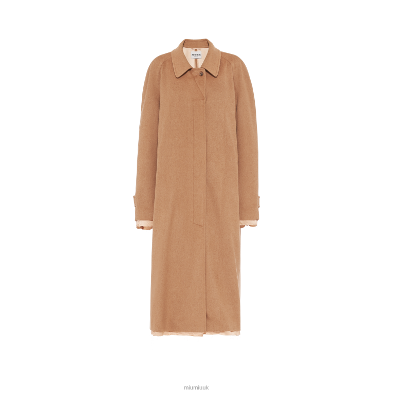 Ready To Wear Single-breasted Velour Camel-hair Coat Miu Miu XH28Z551 Camel Brown
