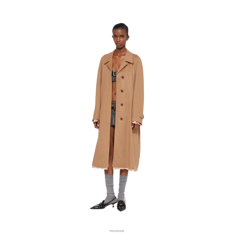 Ready To Wear Single-breasted Velour Camel-hair Coat Miu Miu XH28Z551 Camel Brown