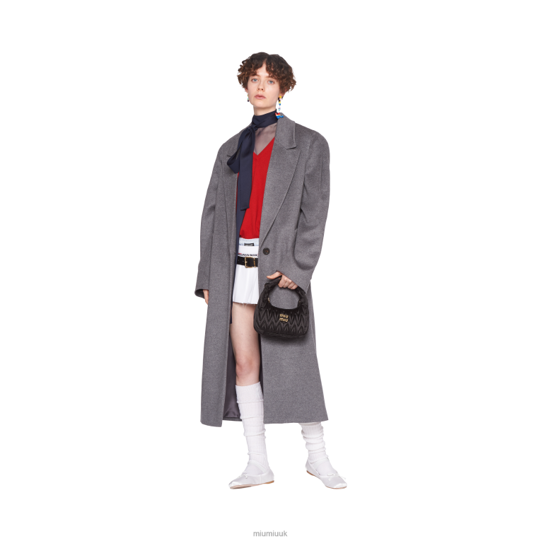 Ready To Wear Single-breasted Velour Coat Miu Miu XH28Z509 Grey
