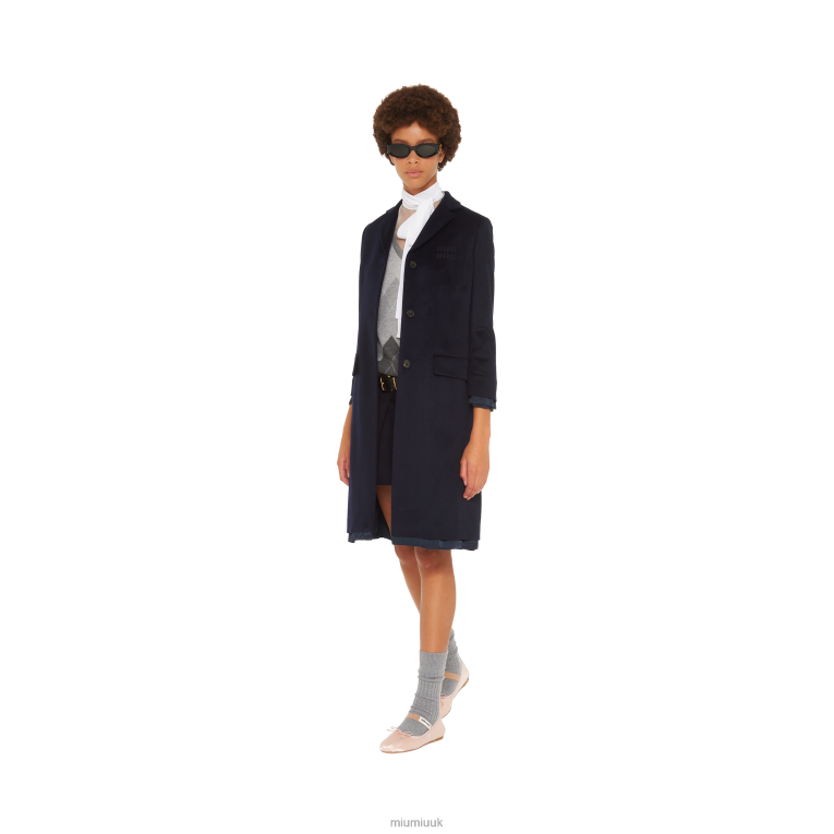Ready To Wear Single-breasted Velour Coat Miu Miu XH28Z522 Navy