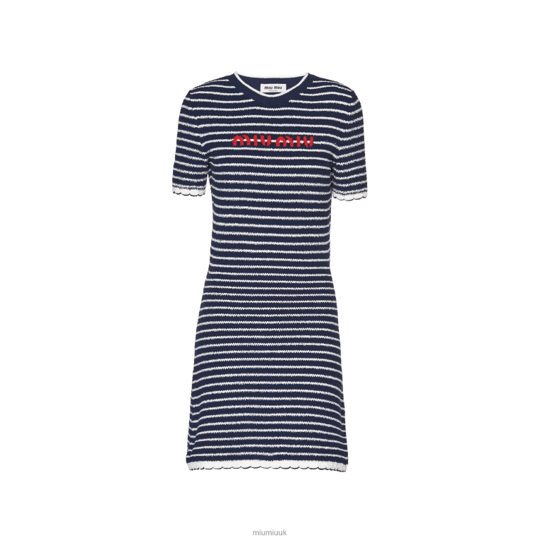 Ready To Wear Boucle Cotton Crew-neck Mini-dress Miu Miu XH28Z387 Blue/White