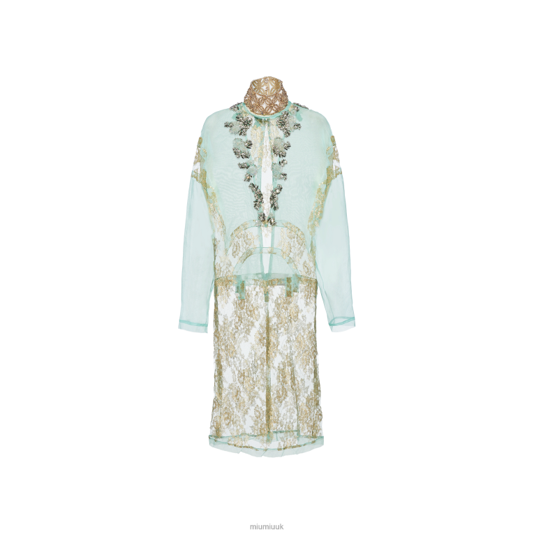 Ready To Wear Chantilly Lace Dress Miu Miu XH28Z423 Aqua/Gold