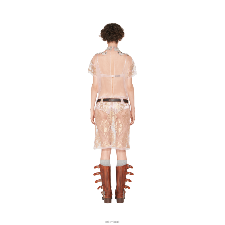 Ready To Wear Chantilly Lace Dress With Embroidered Collar Miu Miu XH28Z422 Opal/Gold