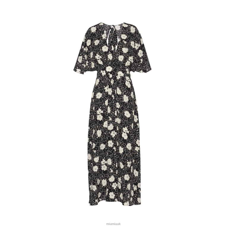 Ready To Wear Crepe De Chine Long Dress Miu Miu XH28Z384 Black/Ivory