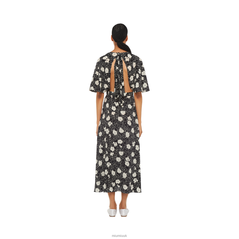 Ready To Wear Crepe De Chine Long Dress Miu Miu XH28Z384 Black/Ivory