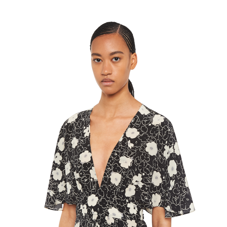 Ready To Wear Crepe De Chine Long Dress Miu Miu XH28Z384 Black/Ivory