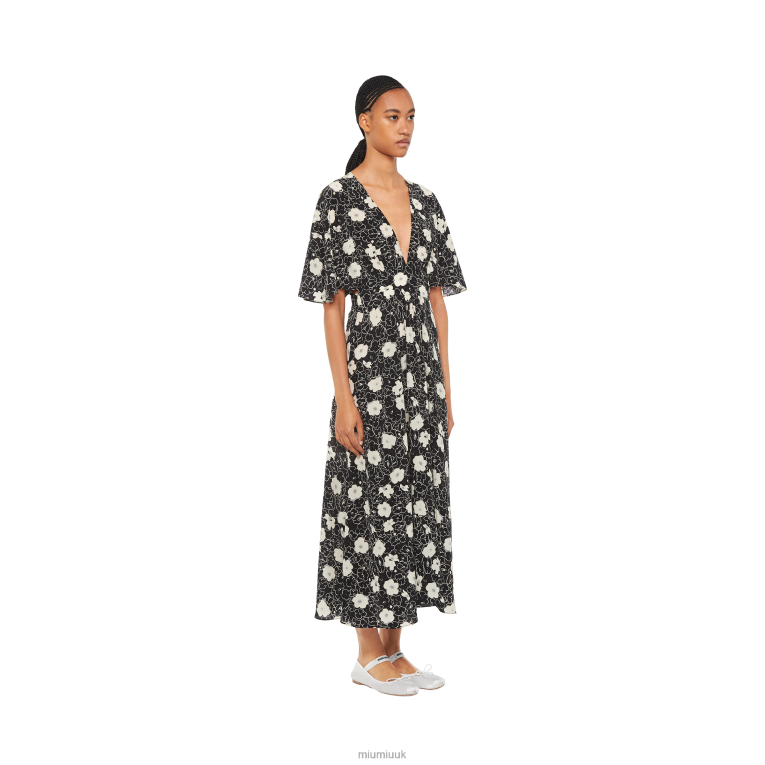 Ready To Wear Crepe De Chine Long Dress Miu Miu XH28Z384 Black/Ivory