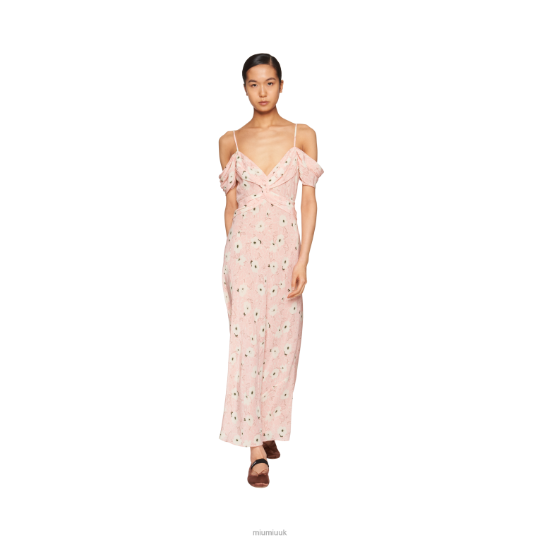 Ready To Wear Crepe De Chine Long Dress Miu Miu XH28Z385 Opaline/Ivory