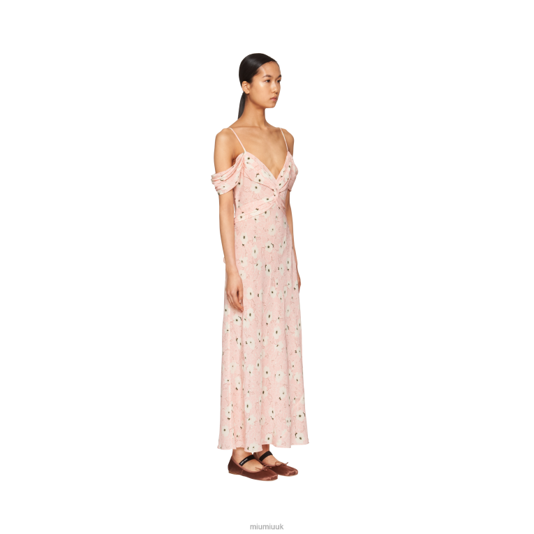 Ready To Wear Crepe De Chine Long Dress Miu Miu XH28Z385 Opaline/Ivory