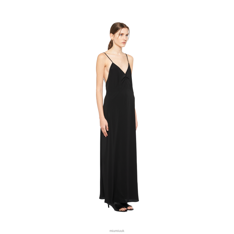 Ready To Wear Crepe De Chine Long Dress Miu Miu XH28Z386 Black