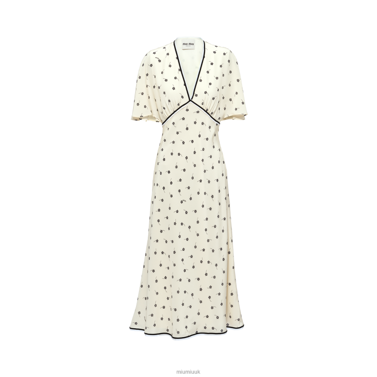 Ready To Wear Crepe De Chine Midi Dress Miu Miu XH28Z382 Ivory/Black