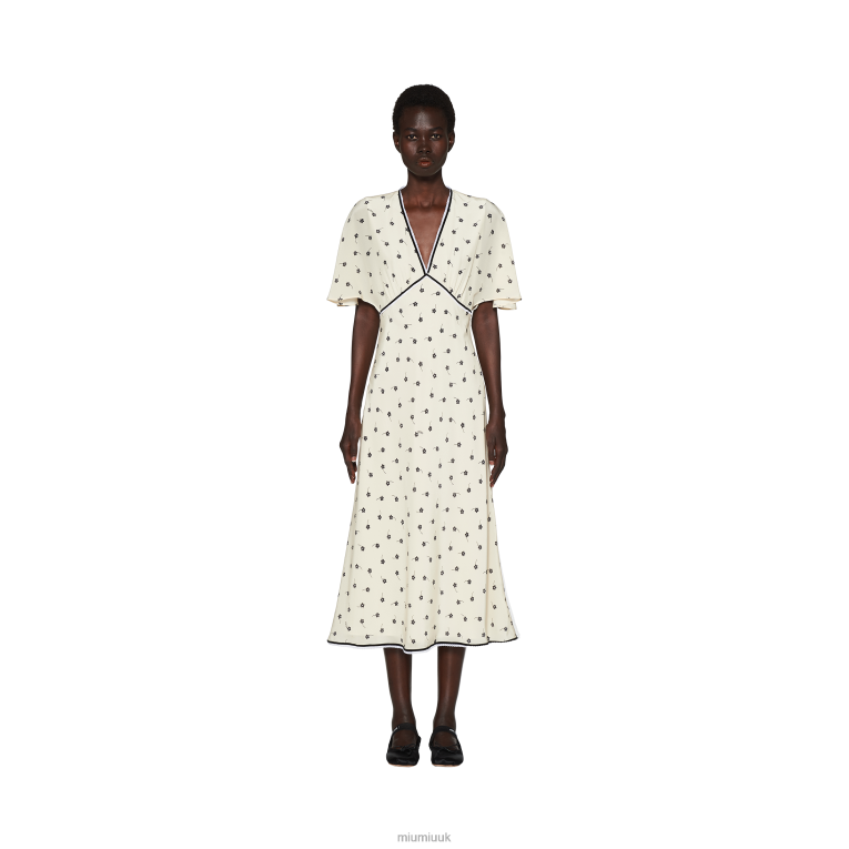 Ready To Wear Crepe De Chine Midi Dress Miu Miu XH28Z382 Ivory/Black
