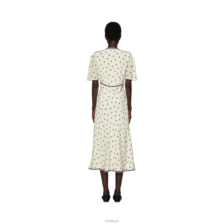 Ready To Wear Crepe De Chine Midi Dress Miu Miu XH28Z382 Ivory/Black