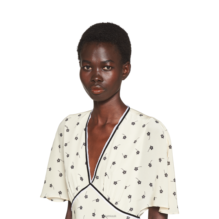 Ready To Wear Crepe De Chine Midi Dress Miu Miu XH28Z382 Ivory/Black