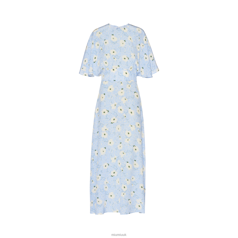 Ready To Wear Crepe De Chine Midi-dress Miu Miu XH28Z383 Light Blue/Ivory
