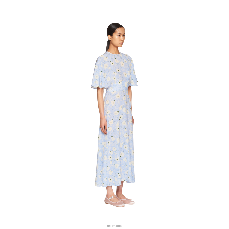 Ready To Wear Crepe De Chine Midi-dress Miu Miu XH28Z383 Light Blue/Ivory