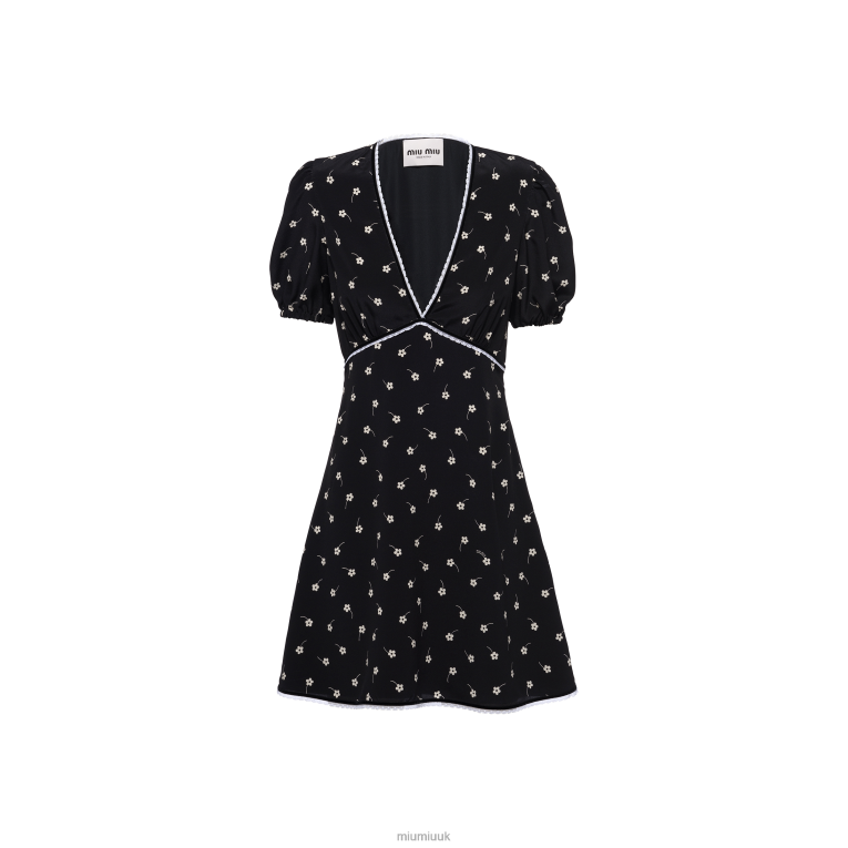 Ready To Wear Crepe De Chine Mini-dress Miu Miu XH28Z381 Black/Ivory