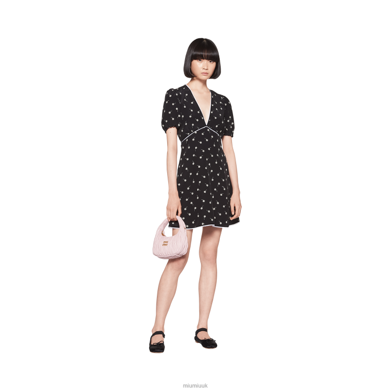 Ready To Wear Crepe De Chine Mini-dress Miu Miu XH28Z381 Black/Ivory