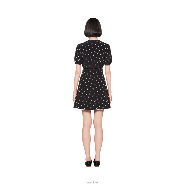 Ready To Wear Crepe De Chine Mini-dress Miu Miu XH28Z381 Black/Ivory