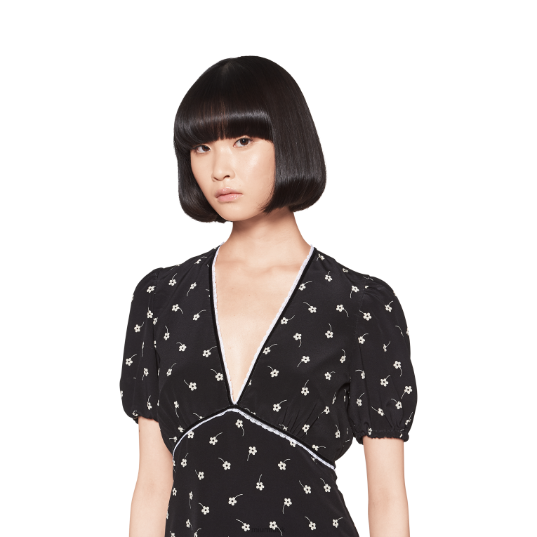 Ready To Wear Crepe De Chine Mini-dress Miu Miu XH28Z381 Black/Ivory