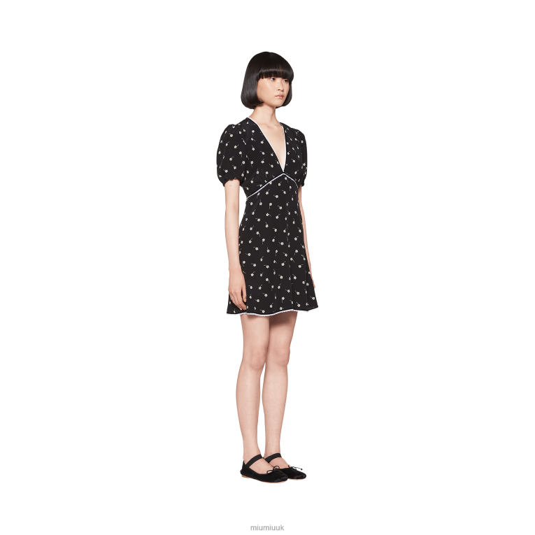 Ready To Wear Crepe De Chine Mini-dress Miu Miu XH28Z381 Black/Ivory