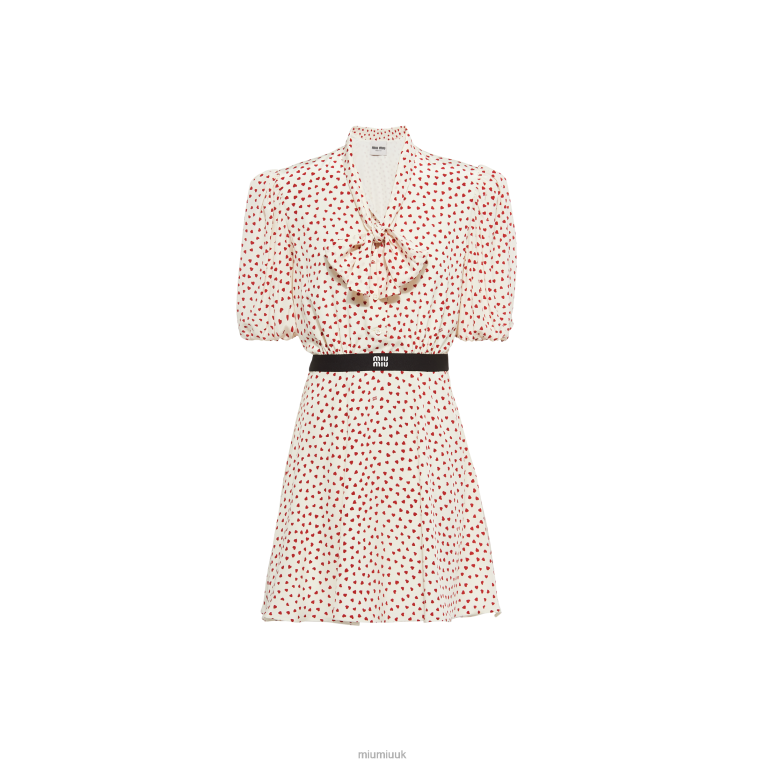 Ready To Wear Crepe De Chine Mini-dress With Heart Print Miu Miu XH28Z380 Pomegranate Yellow/Red