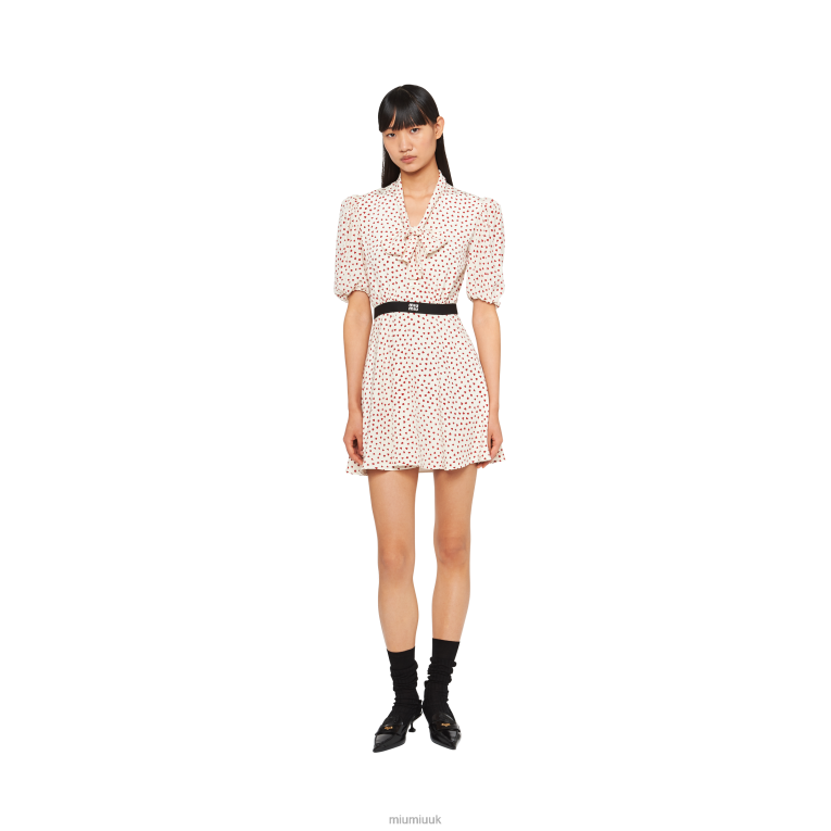 Ready To Wear Crepe De Chine Mini-dress With Heart Print Miu Miu XH28Z380 Pomegranate Yellow/Red