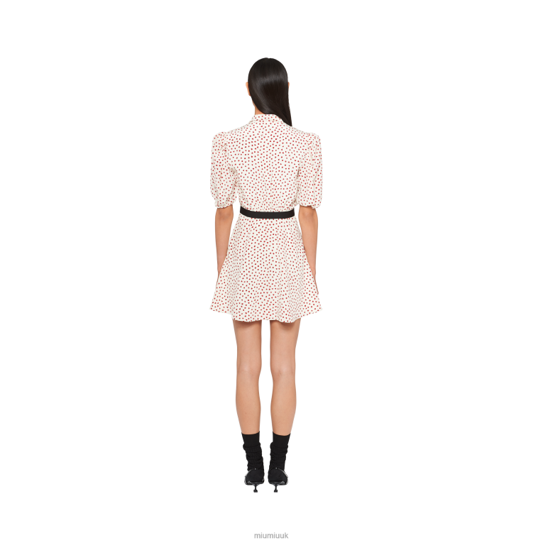 Ready To Wear Crepe De Chine Mini-dress With Heart Print Miu Miu XH28Z380 Pomegranate Yellow/Red