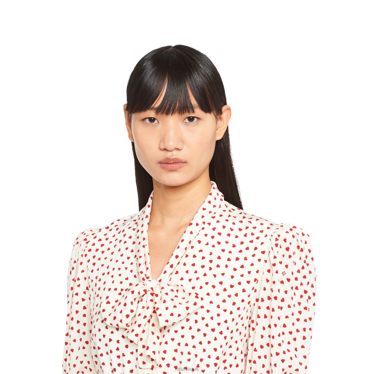 Ready To Wear Crepe De Chine Mini-dress With Heart Print Miu Miu XH28Z380 Pomegranate Yellow/Red