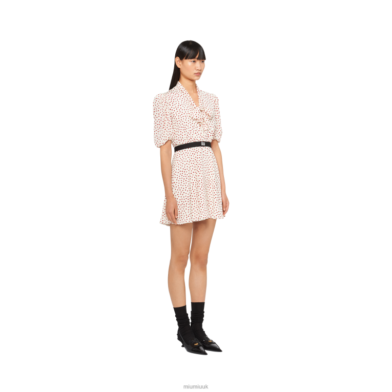 Ready To Wear Crepe De Chine Mini-dress With Heart Print Miu Miu XH28Z380 Pomegranate Yellow/Red