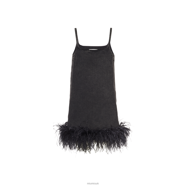 Ready To Wear Denim Mini-dress With Feathers Miu Miu XH28Z401 Black