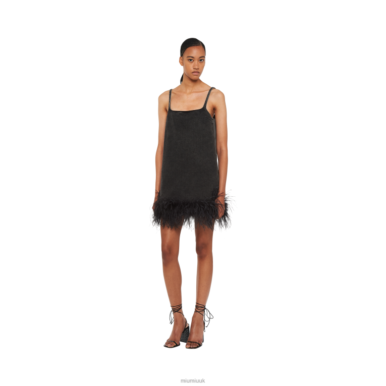 Ready To Wear Denim Mini-dress With Feathers Miu Miu XH28Z401 Black
