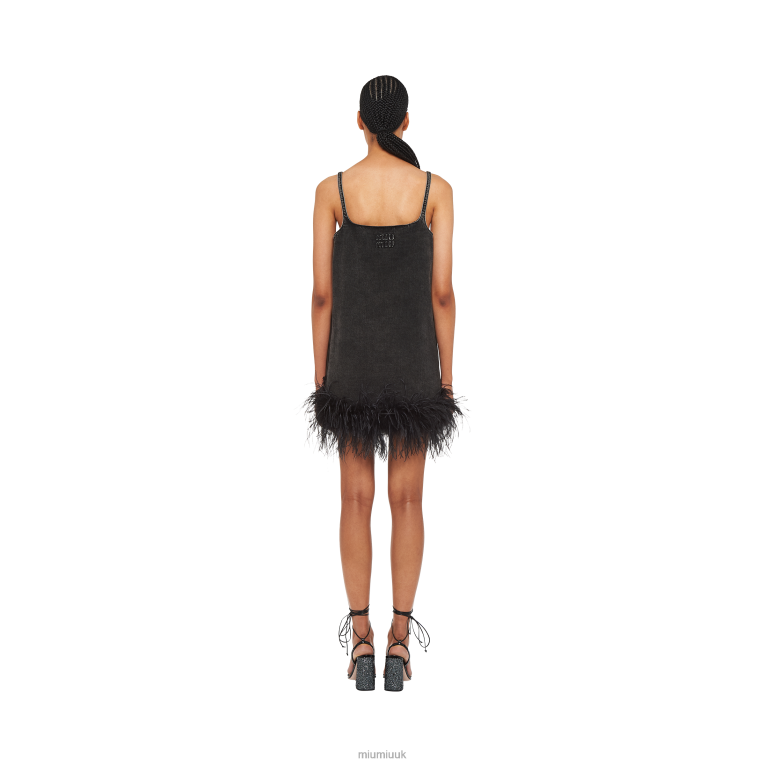 Ready To Wear Denim Mini-dress With Feathers Miu Miu XH28Z401 Black