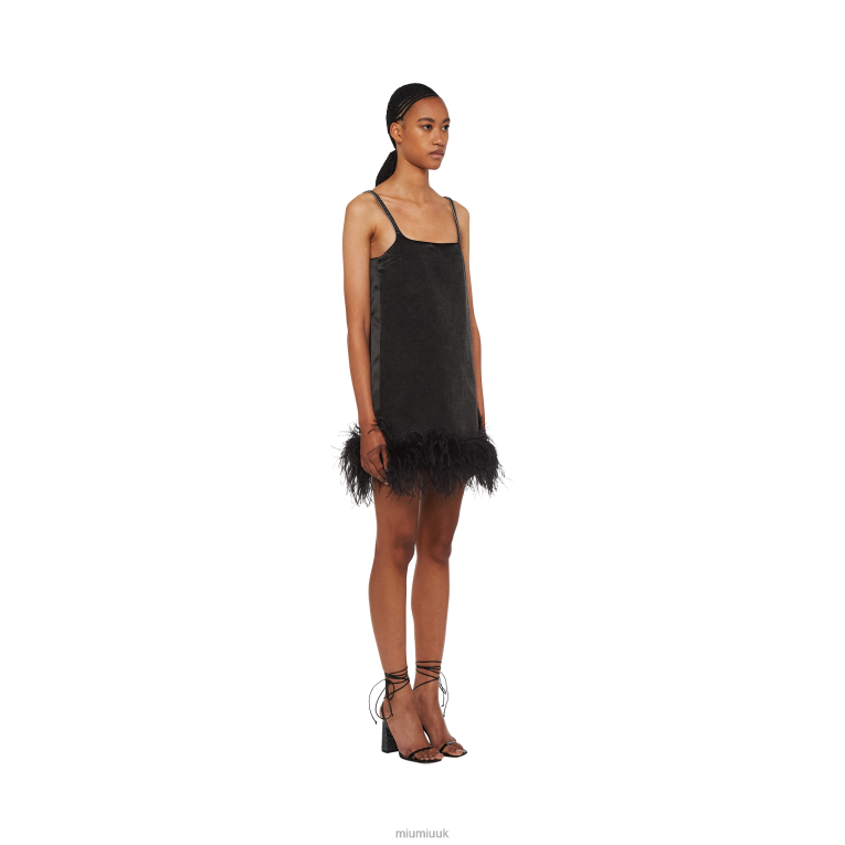 Ready To Wear Denim Mini-dress With Feathers Miu Miu XH28Z401 Black