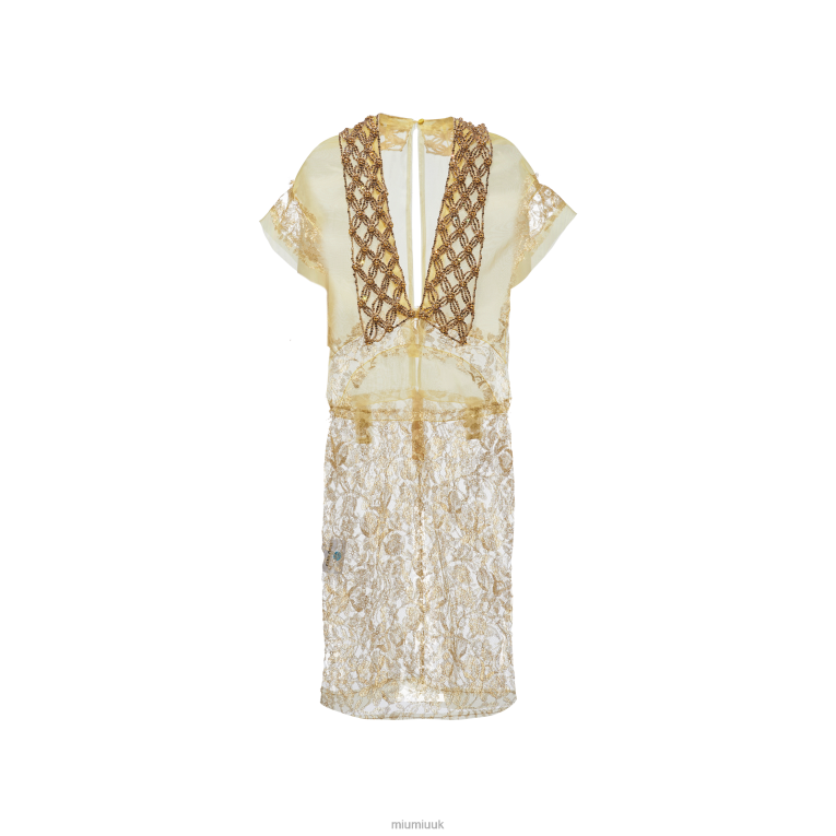 Ready To Wear Embroidered Chantilly Lace Dress Miu Miu XH28Z421 Gold