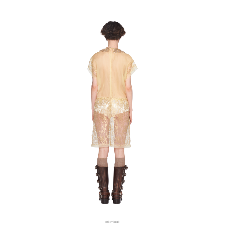 Ready To Wear Embroidered Chantilly Lace Dress Miu Miu XH28Z421 Gold