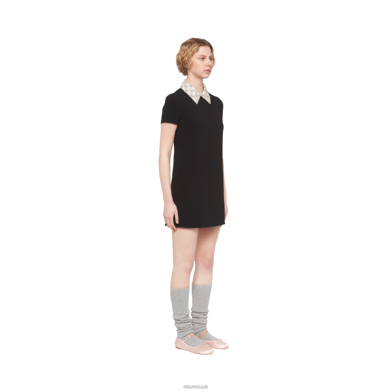 Ready To Wear Embroidered Faille Cady Mini-dress Miu Miu XH28Z435 Black