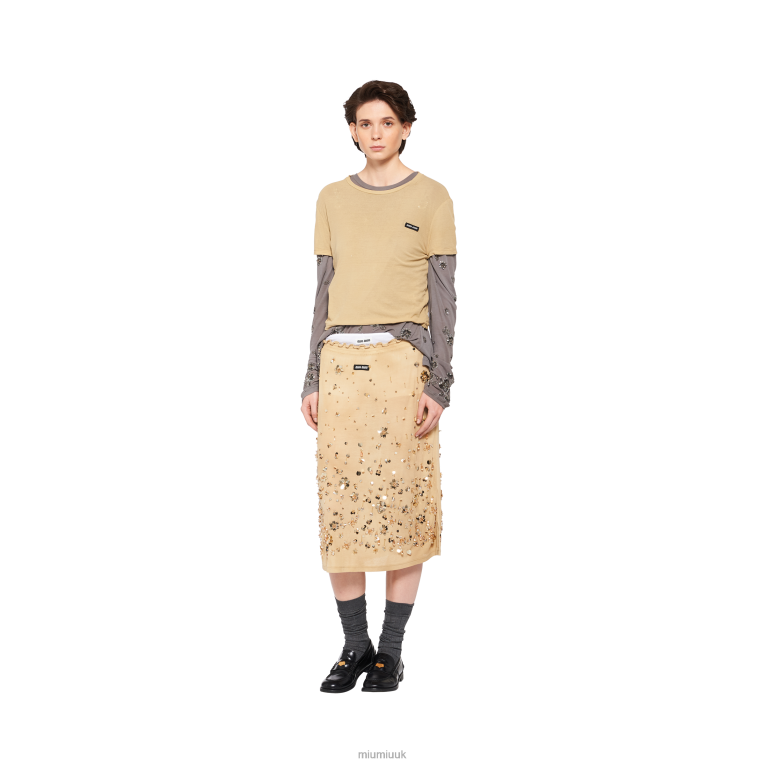 Ready To Wear Embroidered Garment-dyed Ribbed Knit Jersey Dress Miu Miu XH28Z360 Lead Gray