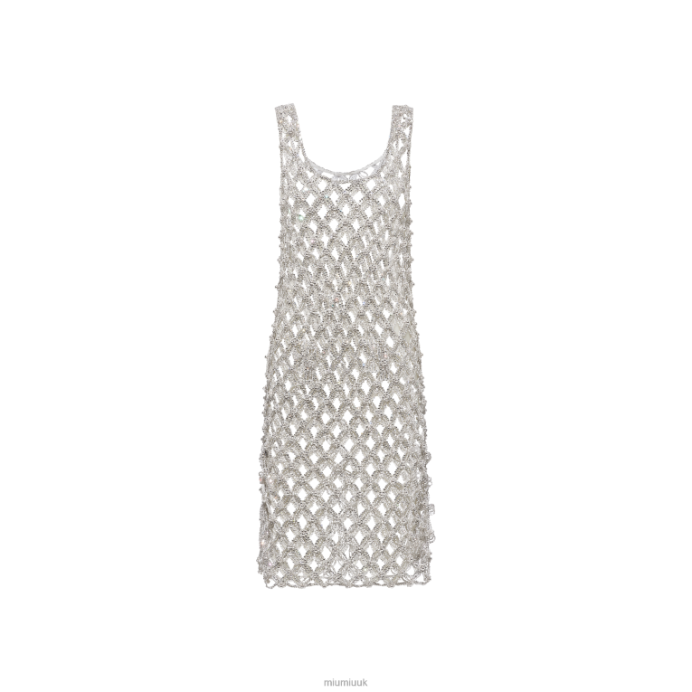 Ready To Wear Embroidered Rhinestone Mesh Dress Miu Miu XH28Z418 Crystal