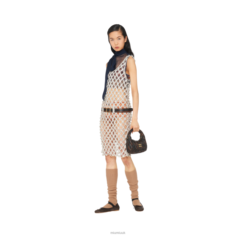 Ready To Wear Embroidered Rhinestone Mesh Dress Miu Miu XH28Z418 Crystal