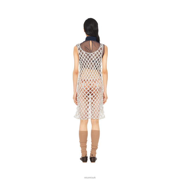 Ready To Wear Embroidered Rhinestone Mesh Dress Miu Miu XH28Z418 Crystal