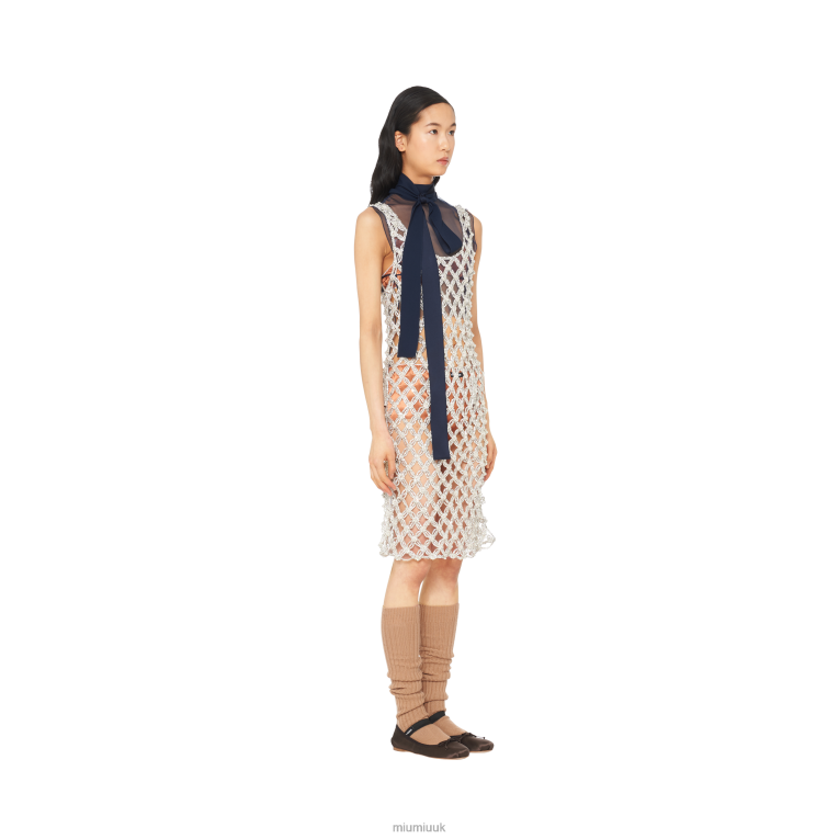 Ready To Wear Embroidered Rhinestone Mesh Dress Miu Miu XH28Z418 Crystal