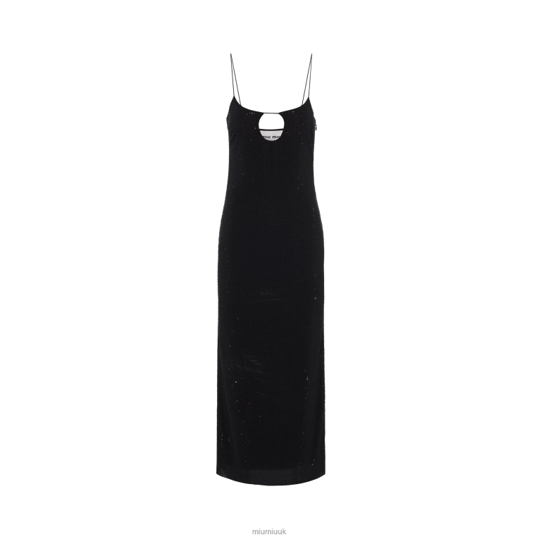 Ready To Wear Embroidered Stretch Georgette Dress Miu Miu XH28Z394 Black