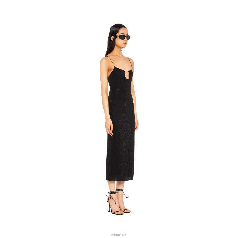 Ready To Wear Embroidered Stretch Georgette Dress Miu Miu XH28Z394 Black