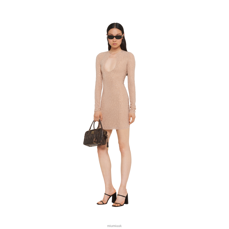 Ready To Wear Embroidered Stretch Georgette Mini-dress Miu Miu XH28Z398 Cameo