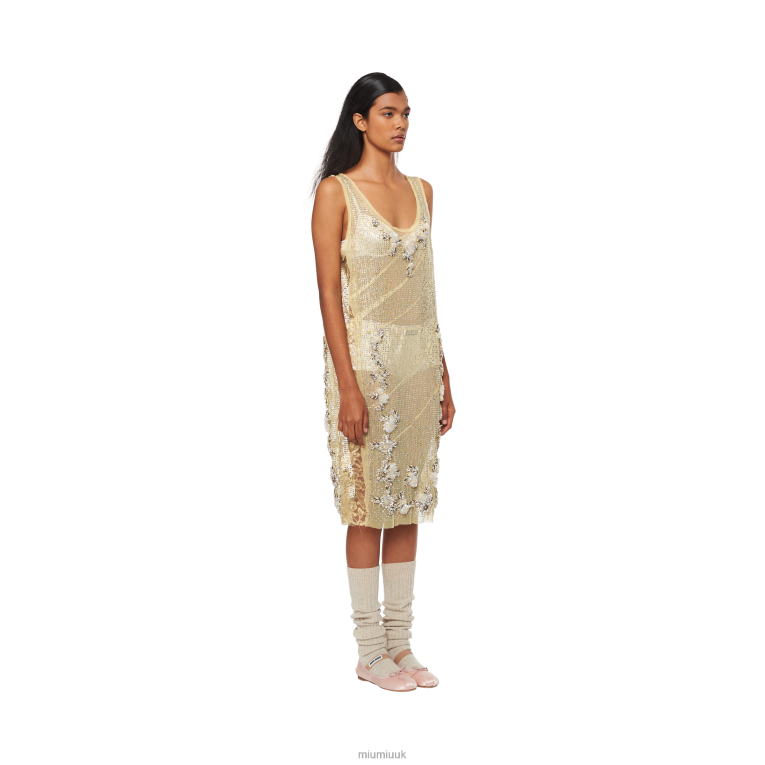 Ready To Wear Embroidered Tulle Dress Miu Miu XH28Z419 Vanilla