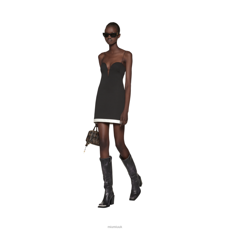 Ready To Wear Grain De Poudre Short Dress Miu Miu XH28Z402 Black/White