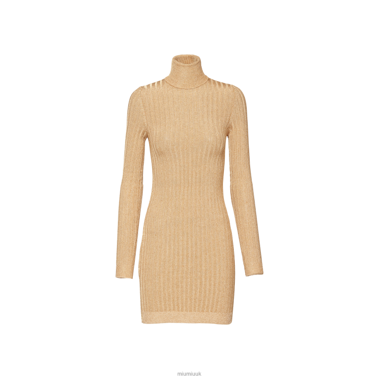 Ready To Wear High-neck Lame Dress Miu Miu XH28Z414 Gold