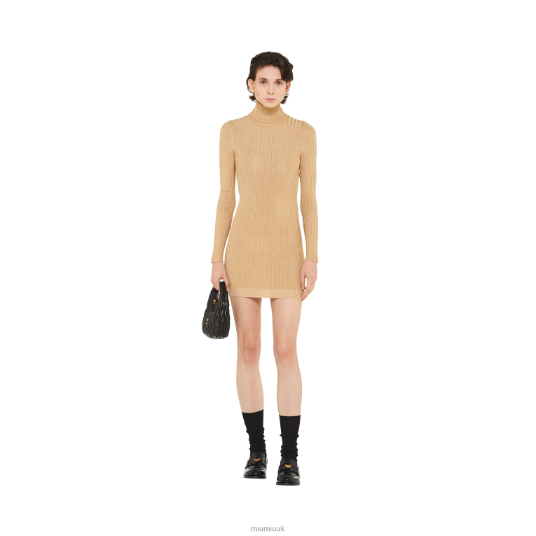 Ready To Wear High-neck Lame Dress Miu Miu XH28Z414 Gold